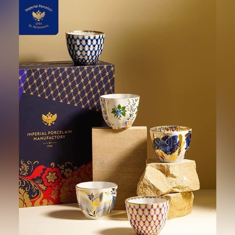 Lomonosov Porcelain Classic Handheld Mugs Tea Cups Light Luxury 5 Piece Set